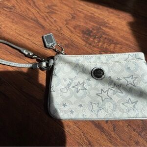 Coach White and Gray Wristlet with Star Pattern